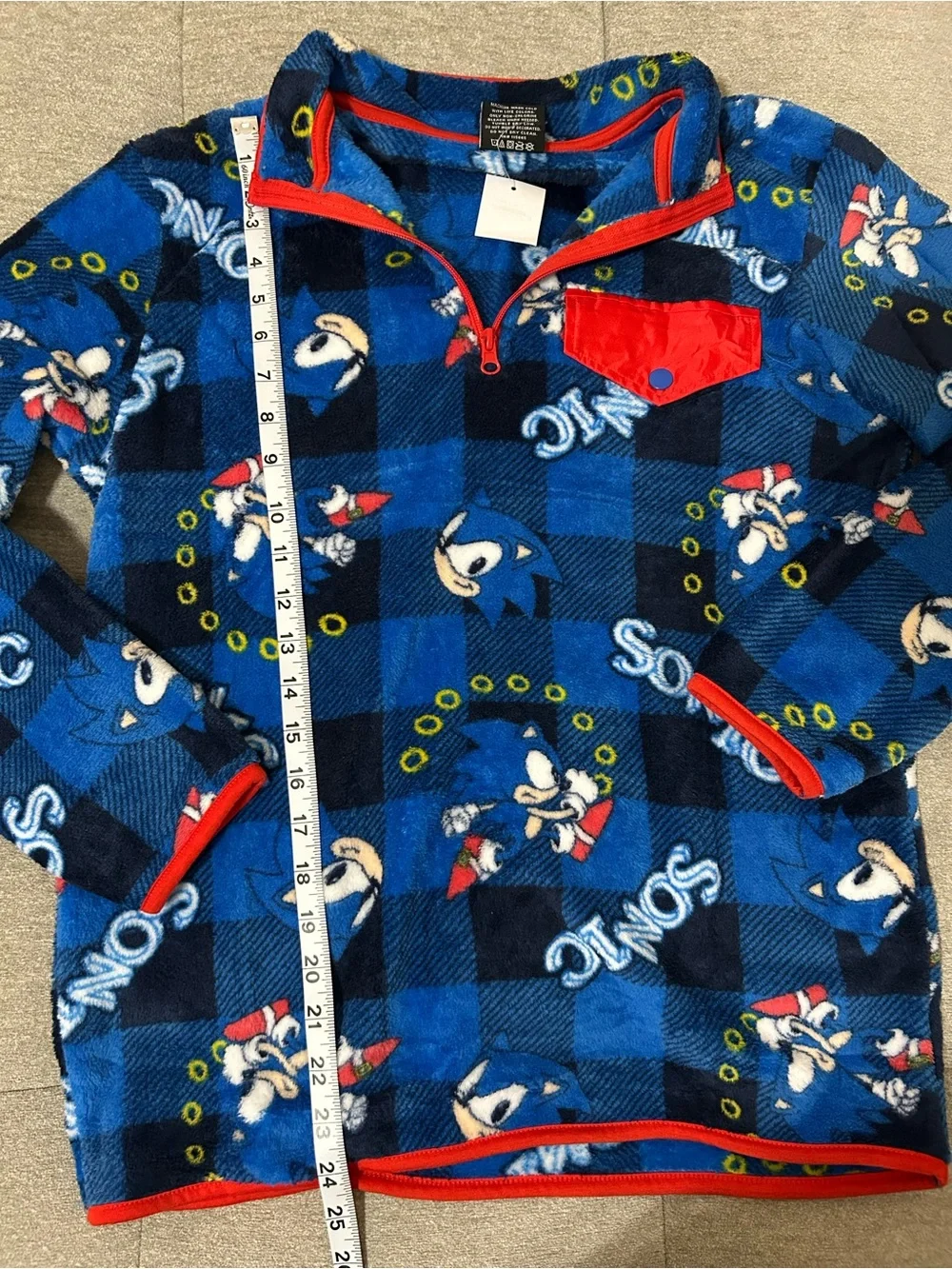 Sonic the Hedgehog Kids Blue Fleece Pullover with Red Pocket Trim